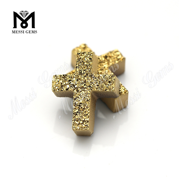 prix d\'usine or 24 carats en forme de croix pierre druzy naturelle