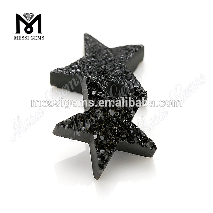 Agate Druzy naturelle en forme d\'étoile de placage noir