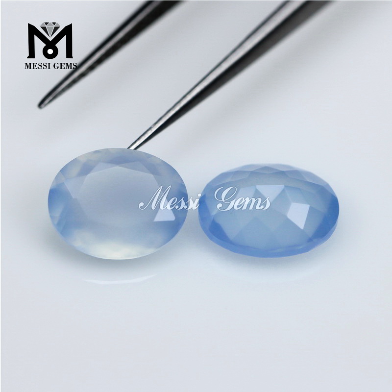 Vente en gros de perles d'agate à facettes ovales 8x10mm pierre d'agate calcédoine bleue