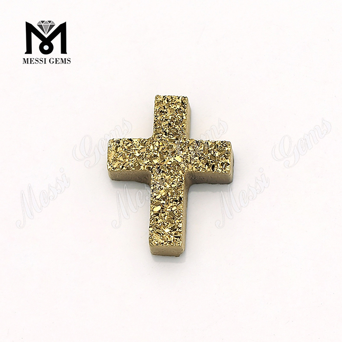 prix d\'usine or 24 carats en forme de croix pierre druzy naturelle