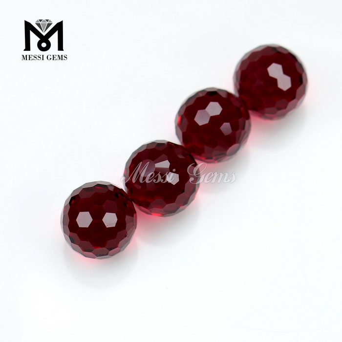 Prix ​​de gros boule ronde rubis 12.0mm pierres précieuses en verre à facettes