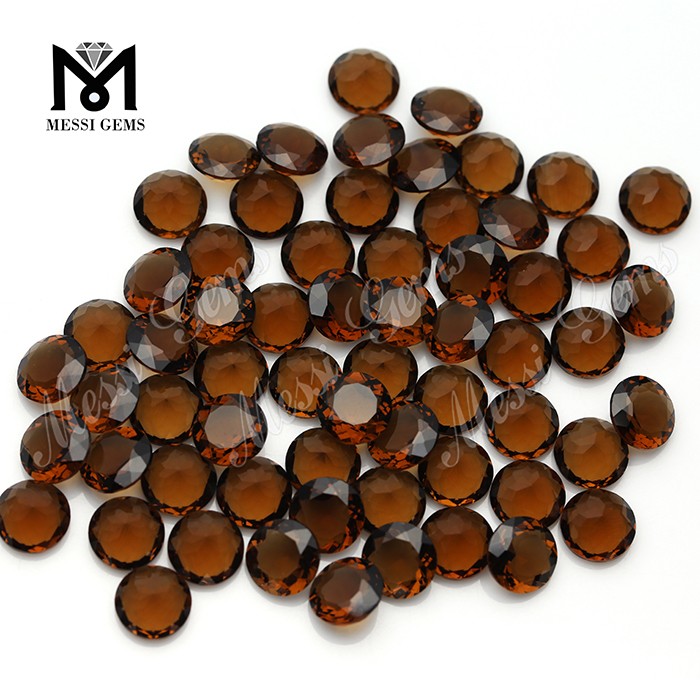 Pierres rondes en verre à facettes en quartz cognac de grande taille de 12 mm