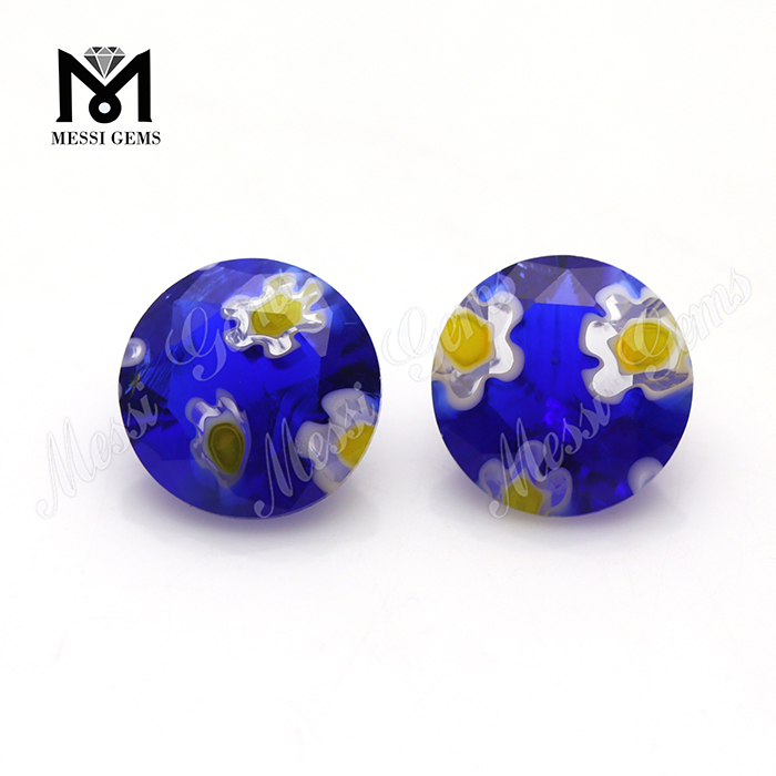Pierre de verre colorée décorative de fleur bleue ronde de 8,0 MM