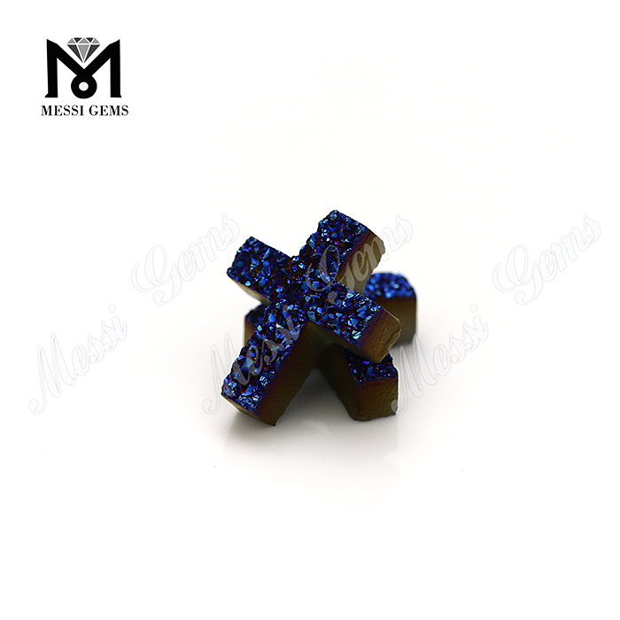vente en gros pierre druzy d\'agate bleue naturelle en forme de croix de Chine