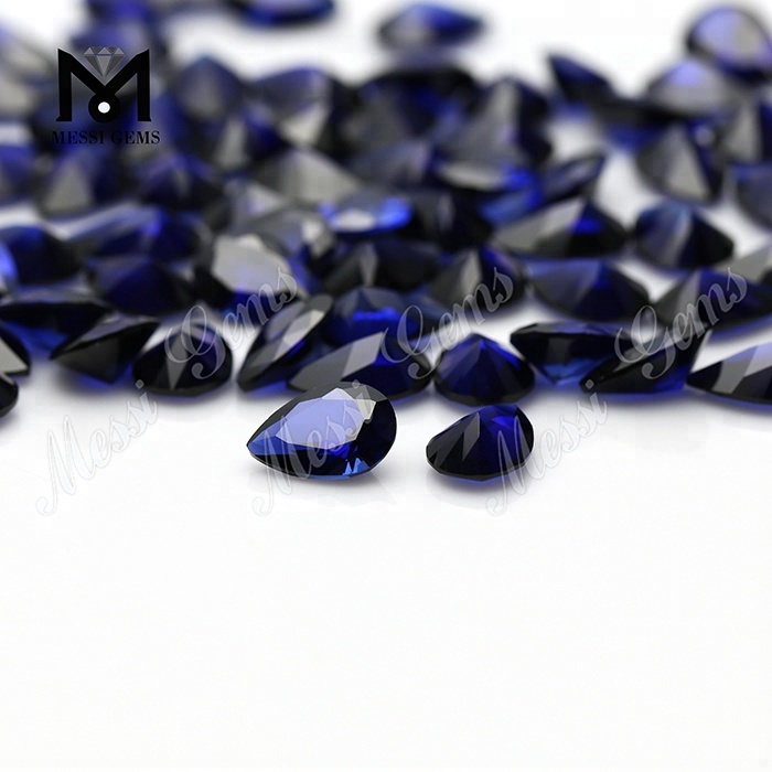 Prix ​​de gros poire coupe 7 x 10 mm 34 # pierre de corindon synthétique saphir bleu
