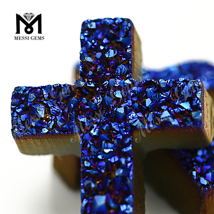 vente en gros pierre druzy d'agate bleue naturelle en forme de croix de Chine