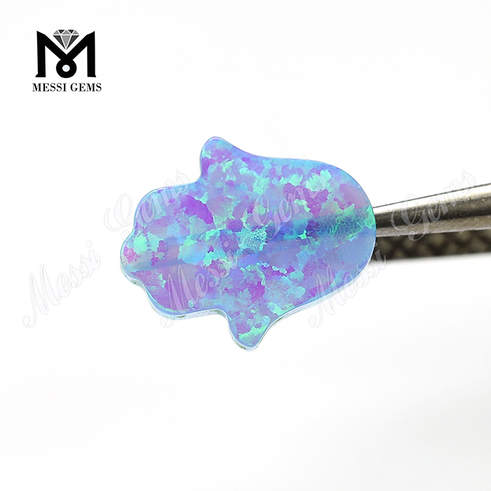 Laboratoire créé main forme opale 11x13mm synthétique opale bleu feu opale Hamsa