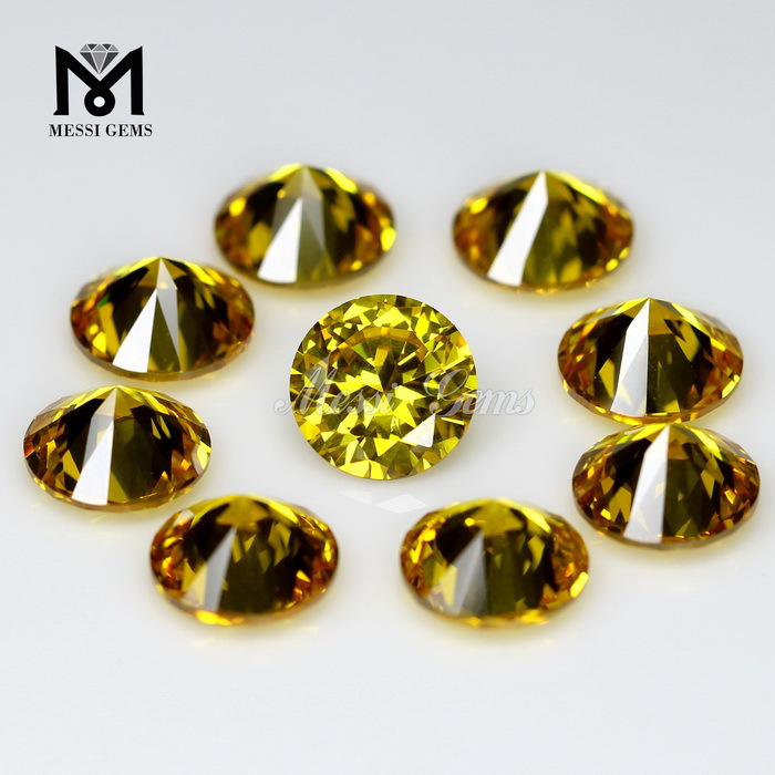 Pierre précieuse de zircon cubique synthétique taille diamant rond brillant jaune doré