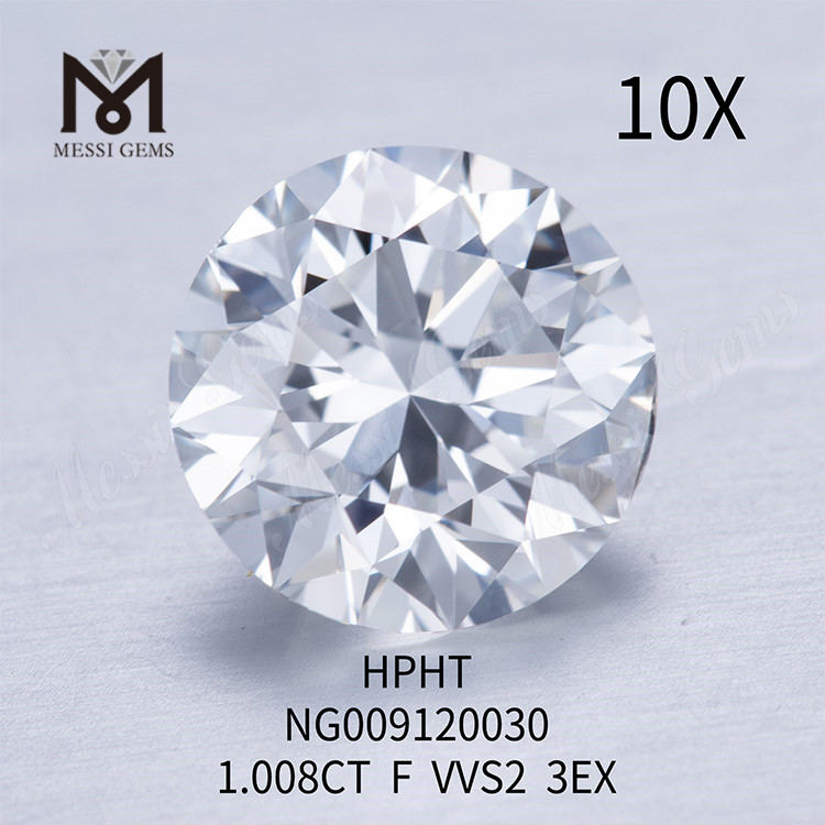 Diamant rond fabriqué en laboratoire de 1,008 ct VVS2 F Forme ronde