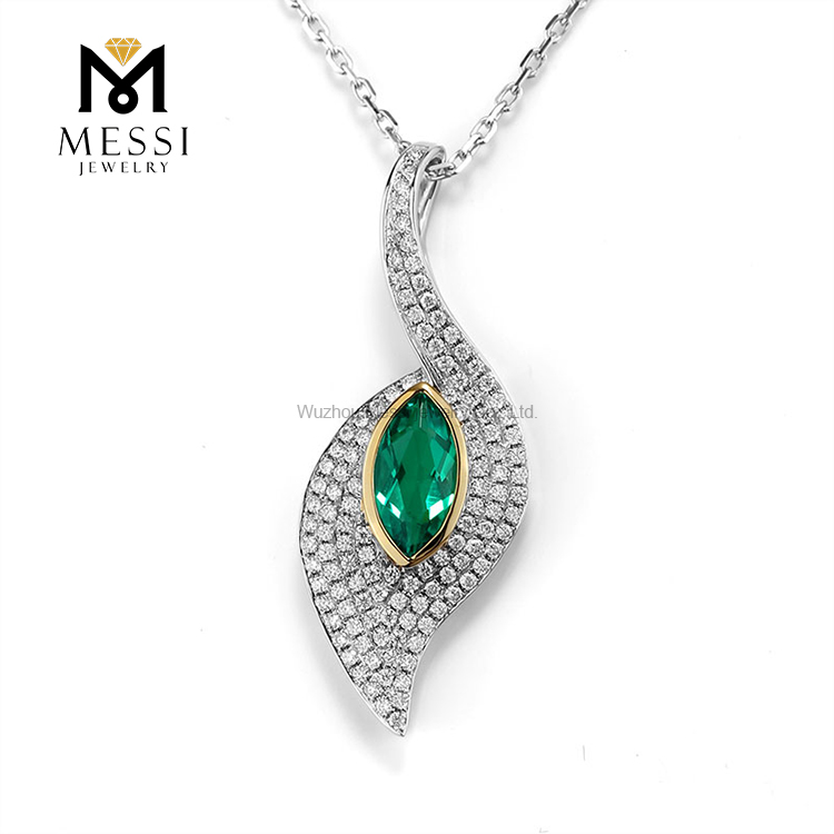 14k 18k or blanc 0.8ct MQ Emerald collier de mode de pierres précieuses en gros