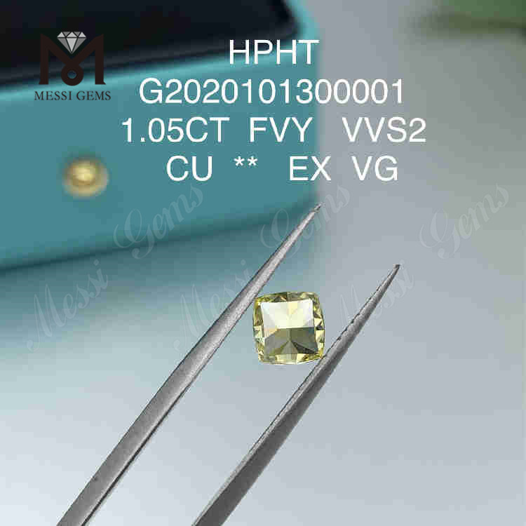 1,05 ct FVY Diamants de couleur créés en laboratoire taille coussin VVS2