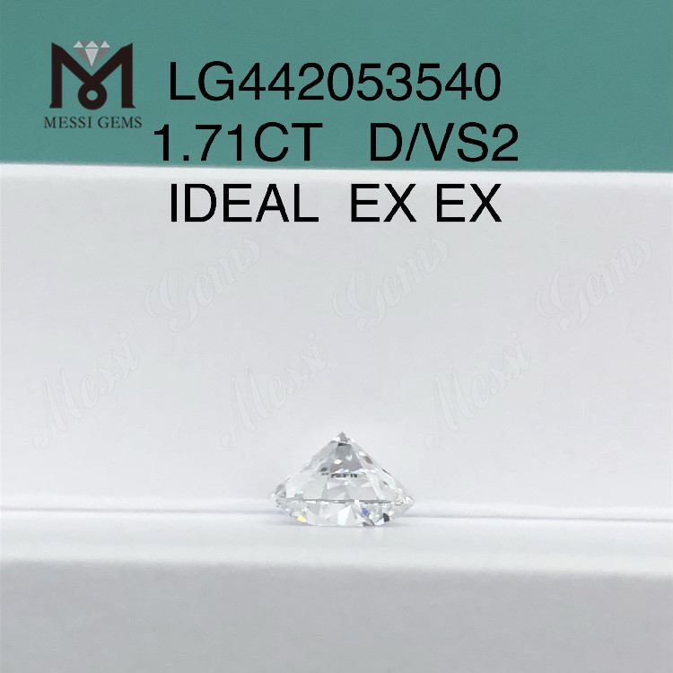 1.71 carat D VS2 IDEAL Diamants de laboratoire chinois taille ronde en vente