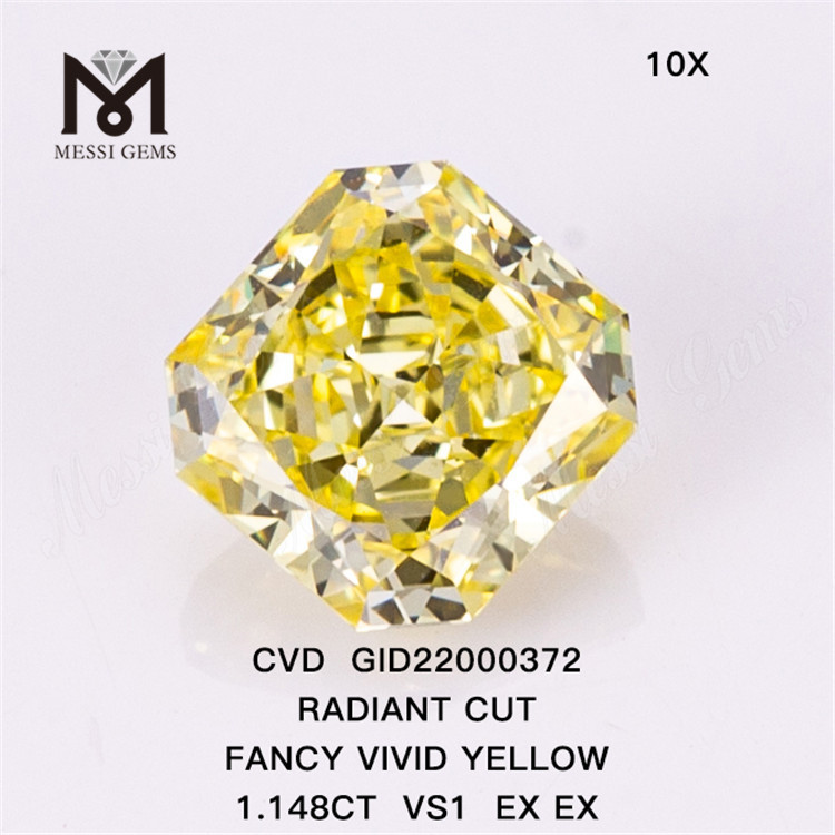 GID22000372 1.148CT CVD RADIANT CUT FANCY VIVID YELLOW VS1 EX EX Diamants Synthétiques Prix de gros