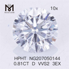 0.81CT D VVS2 3EX Diamant de laboratoire HPHT Diamant fabriqué par l\'homme