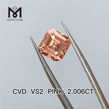 2.006ct rose Asscher Cut diamants cultivés en laboratoire prix de gros diamant de laboratoire rose pas cher
