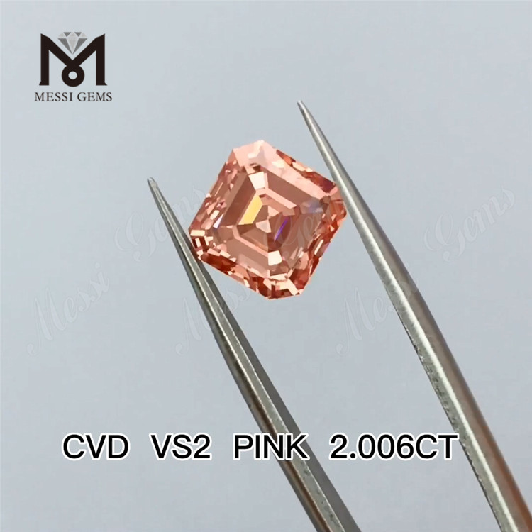 2.006ct rose Asscher Cut diamants cultivés en laboratoire prix de gros diamant de laboratoire rose pas cher