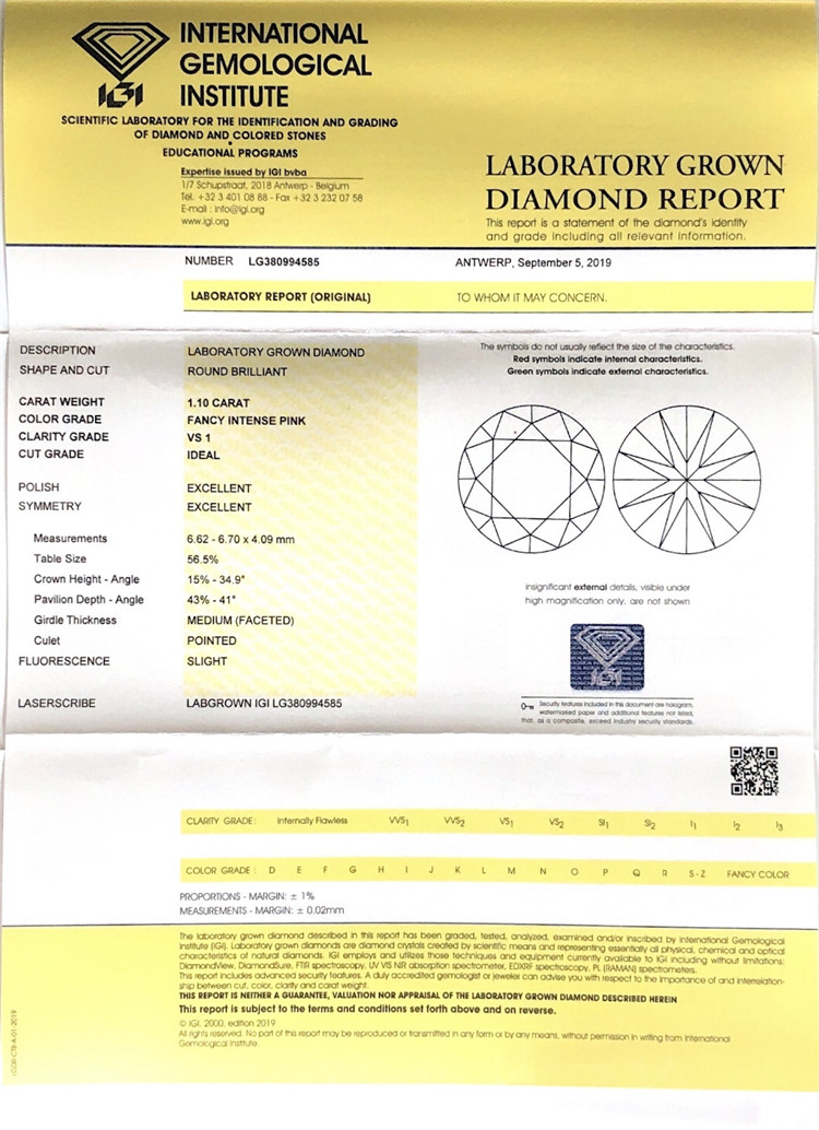 Fournisseurs de diamants cultivés en laboratoire de 1,1 ct contre ct
