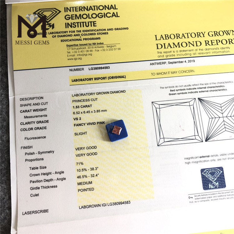 1.53CT FVPINK VS2 SQ diamant de laboratoire en gros CVD LG380994583