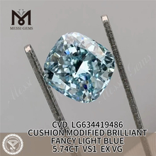 5,74 CT COUSSIN MODIFIÉ BRILLANT FANTAISIE BLEU CLAIR Diamants simulés VS1 EX VG CVD LG634419486