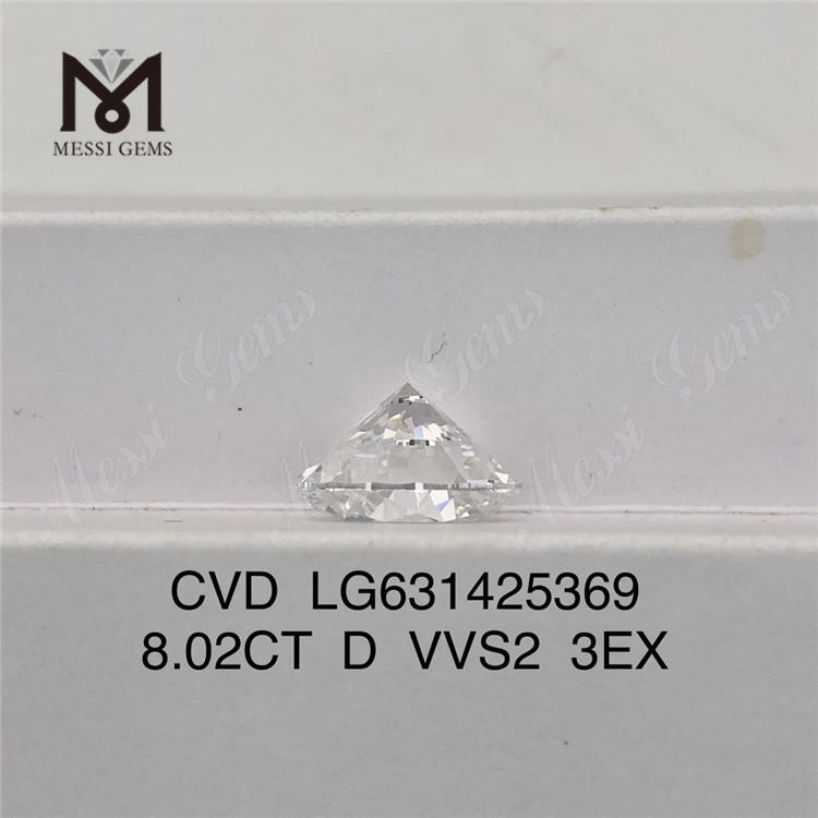 8.02CT blanc le laboratoire de diamant rond D VVS2 3EX IGI LG631425369丨Messigems 