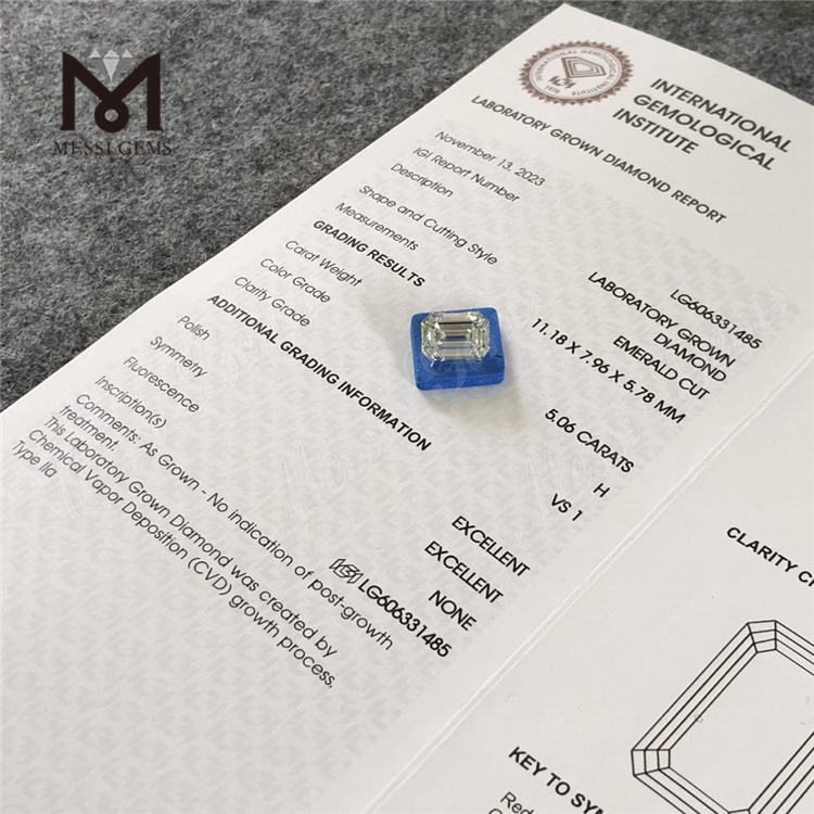 Diamants créés en laboratoire abordables 5,06 CT EM H VS1 Luxe durable certifié IGI 丨 Messigems CVD LG606331485