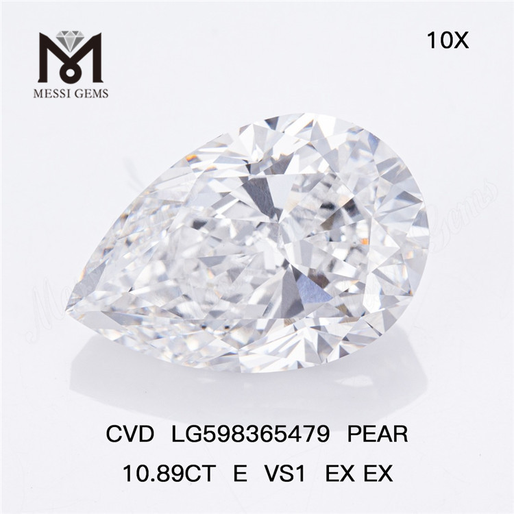 10.89CT E VS1 EX EX PEAR Diamants créés par l'homme en vrac CVD LG598365479丨Messigems