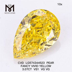 3.07CT VS1 VG VG POIRE Fantaisie Jaune Vif Cvd Diamant CVD LG574344523 