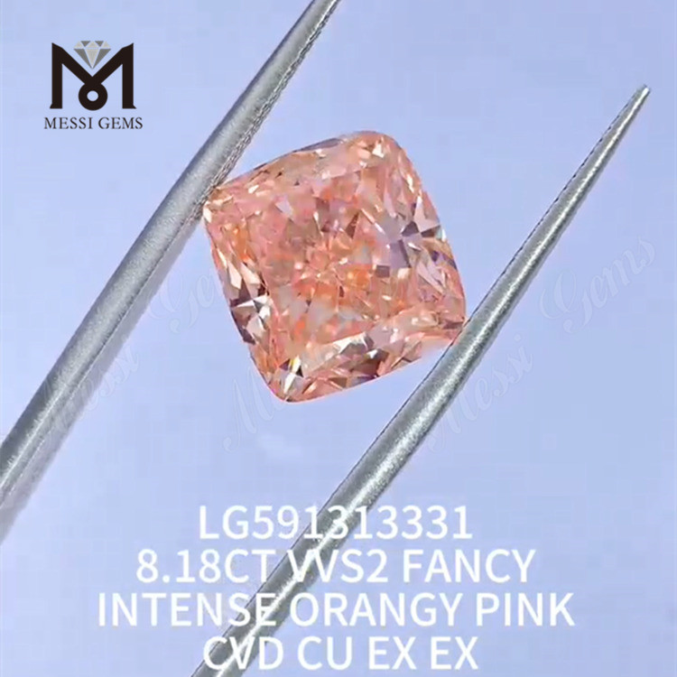 8.18CT VVS2 FANTAISIE ROSE ORANGE INTENSE CVD CU EX EX Diamant Rose Cultivé En Laboratoire