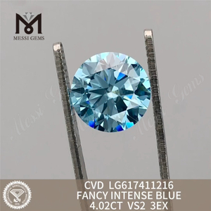 4.02CT Round VS2 FANCY INTENSE BLUE Diamants synthétiques en ligne 丨 Messigems CVD LG617411216 
