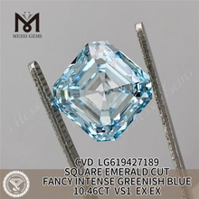 Diamant de laboratoire émeraude carré 10,46 ct FANCY BLEU VERT INTENSE VS1 CVD LG619427189丨Messigems 