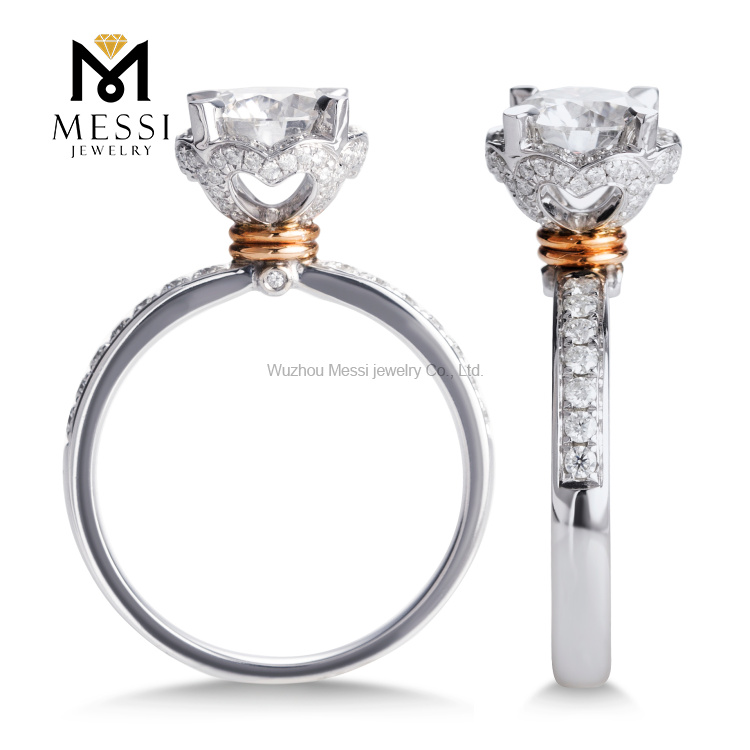 Messi Gold Jewelry Bague moissanite en or blanc 14 carats pour femme