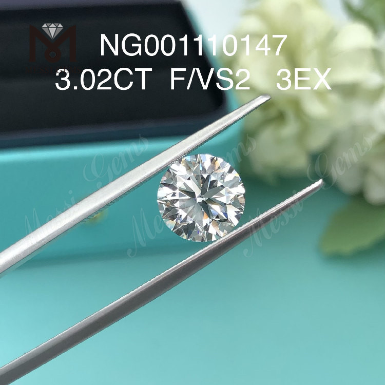 3.02 ct F VS2 Diamants ronds cultivés en laboratoire à vendre