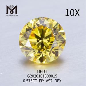 0.575ct FIY VS2 3EX diamants ronds de laboratoire jaune