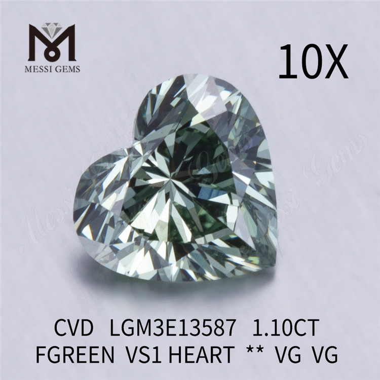 1.10CT FGREEN VS1 HEART VG VG fabricant de diamants cultivés en laboratoire CVD LGM3E13587