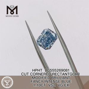 1.10CT HPHT RECTANTGLAR FANCY BLEU INTENSE VS2 VG EX diamant cultivé en laboratoire LG555269081