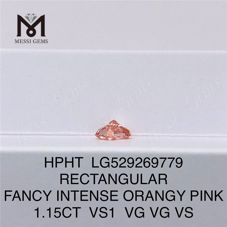 1.15CT RECTANGULAIRE FANTAISIE ROSE ORANGE INTENSE VS1 diamant de laboratoire HPHT LG529269779