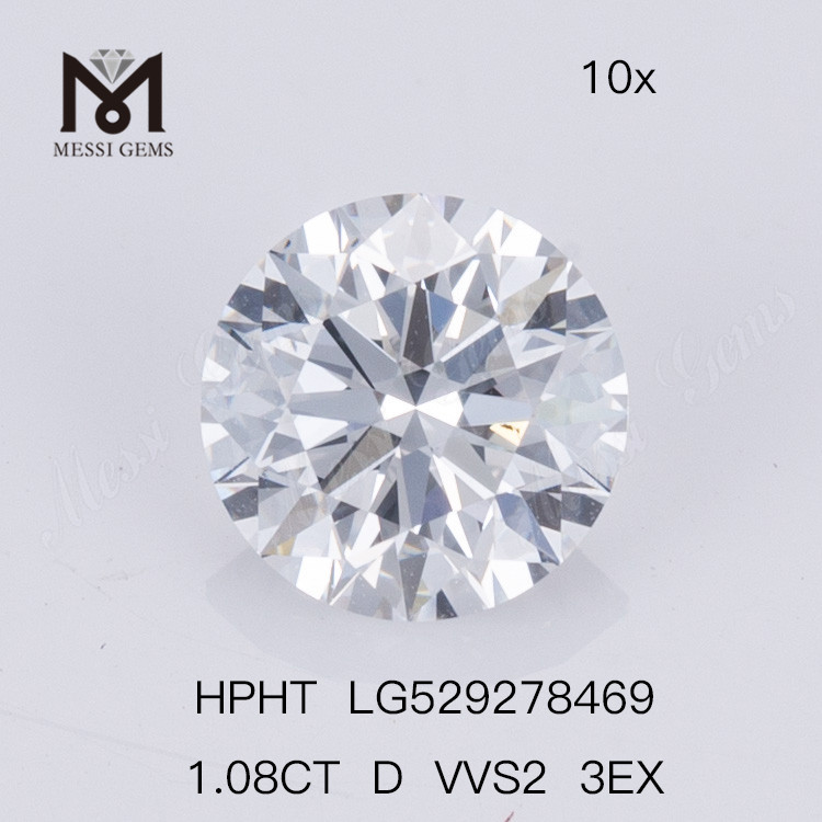 1.08ct D VVS2 3EX Prix rond pour les diamants cultivés en laboratoire