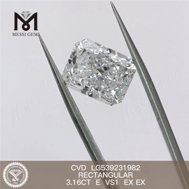 3.16ct E 3ct pas cher diamant synthétique RECTANGULAIRE blanc prix d'usine de diamant de laboratoire en vrac