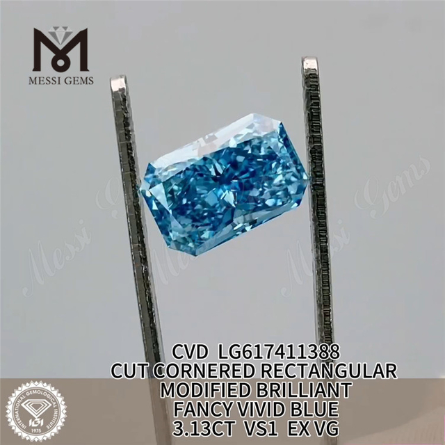 3.13CT VS1 EX VG RECTANGULAIRE FANTAISIE VIVID BLEU CVD IGI diamants créés en laboratoire LG617411388 丨Messigems