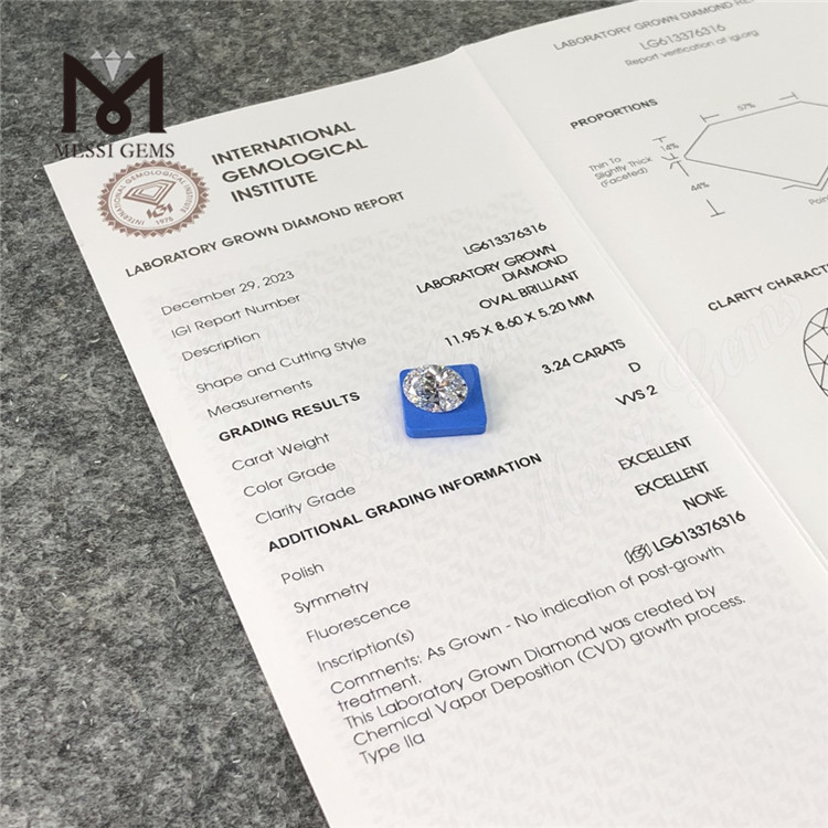 3.24CT OV D VVS2 CVD laboratoire fabriqué diamant prix de gros LG613376316 丨 Messigems