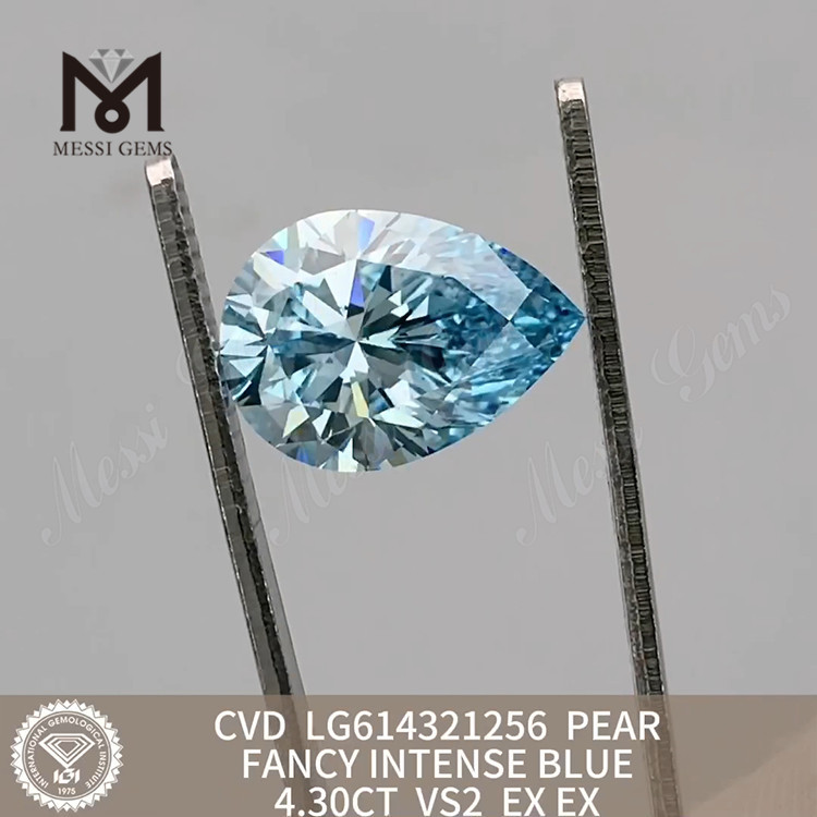 4.30CT PEAR meilleur diamant simulé VS2 FANCY INTENSE BLUE 丨 Messigems CVD LG614321256 