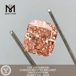 Diamant cultivé en laboratoire de 10,66 ct vs 1 Coussin rose vif fantaisie Diamant CVD brillant modifié 丨 Messigems LG631409149