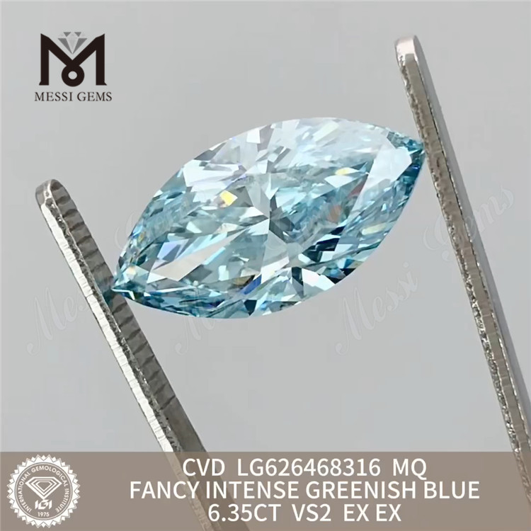 6.35CT FANCY INTENSE GREENISH Diamants cultivés bleus MQ CVD LG626468316丨Messigems