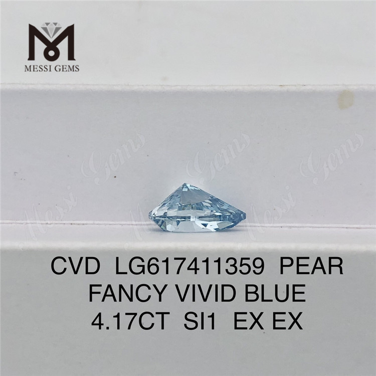 4.17CT PEAR FANCY VIVID BLUE SI1 CVD 4ct diamants d\'usine LG617411359