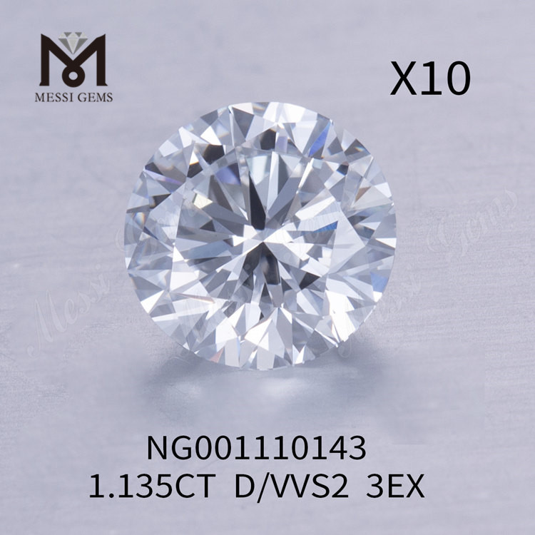 D Diamants de laboratoire ronds de 1,135 ct VVS2 EX Cut