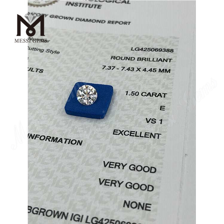 Diamant de laboratoire 1,50 carat E/VS1 VG Rond 1,5 carat 