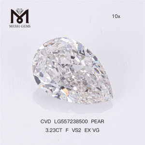 3.23CT F VS2 EX VG CVD PEAR diamant cultivé en laboratoire de haute qualité