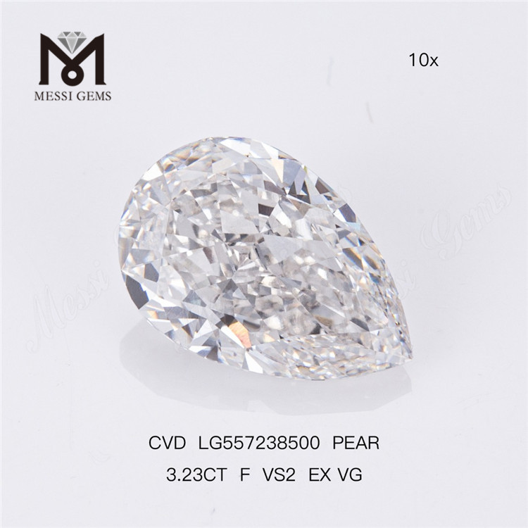 3.23CT F VS2 EX VG CVD PEAR diamant cultivé en laboratoire de haute qualité