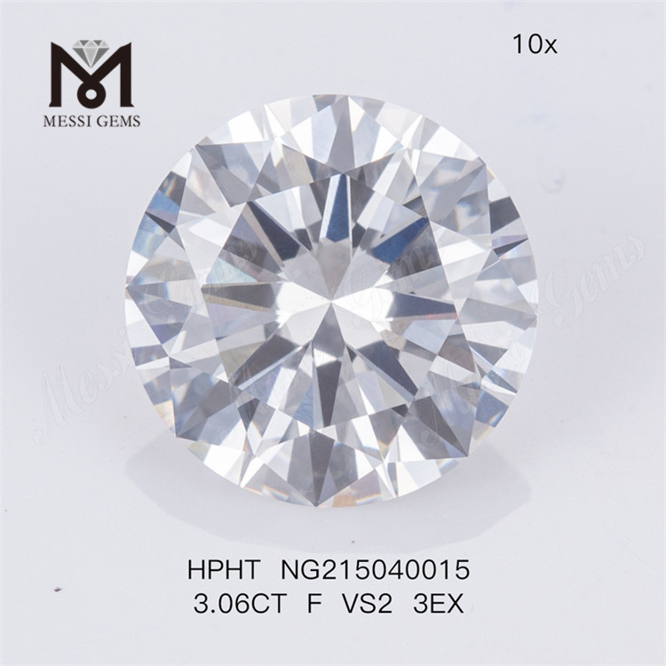 HPHT 3.06CT F VS2 3EX Diamants ronds taillés en laboratoire