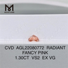 1.30CT RADIANT FANCY ROSE VS2 EX VG CVD diamant 